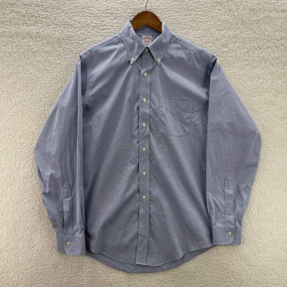 Brooks Brothers Shirt Men 15.5 35 Blue Traditional Fit Oxford OCBD Preppy Office